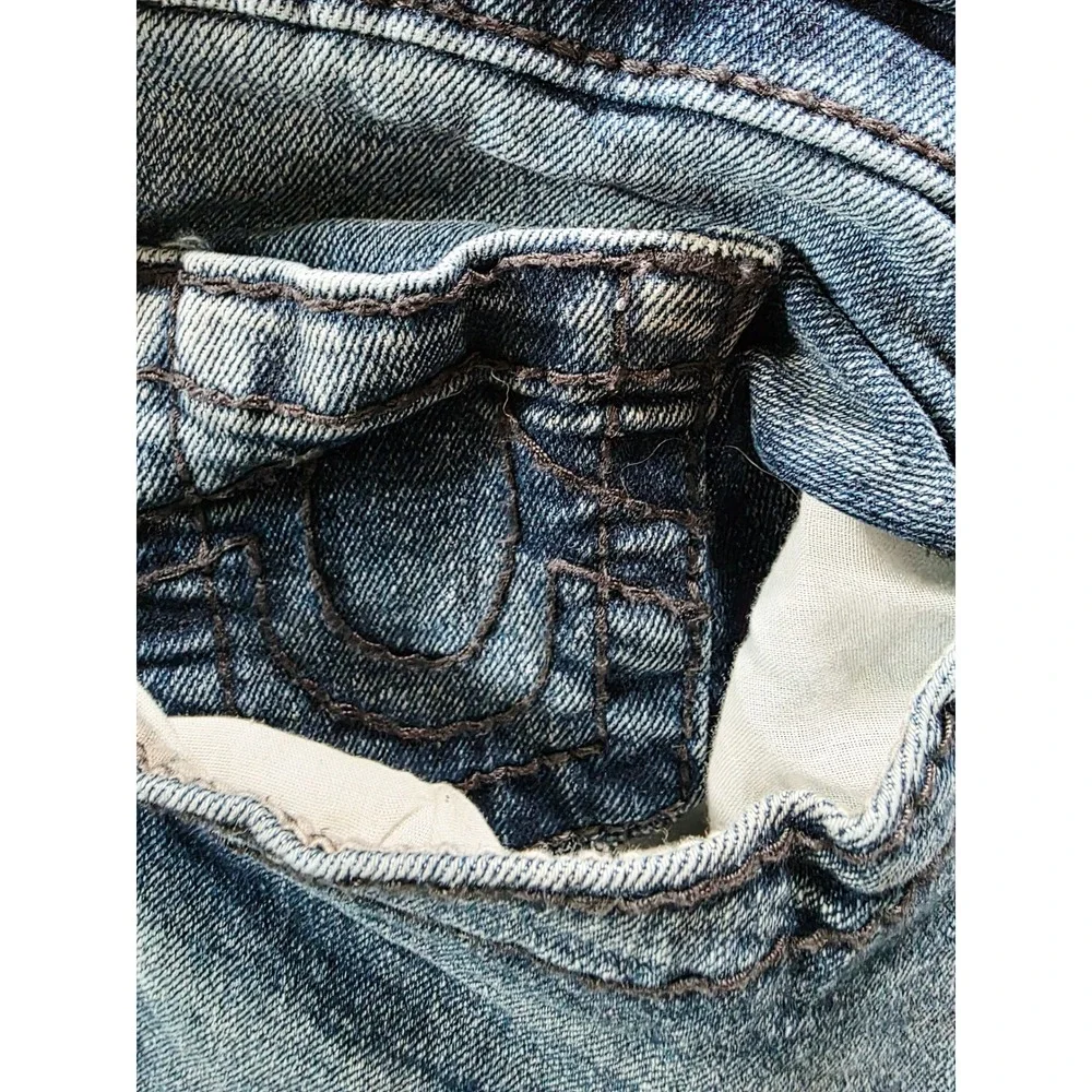 True Religion Mens 33X26 Ricky Relaxed Straight Blue Jeans Medium Wash Denim